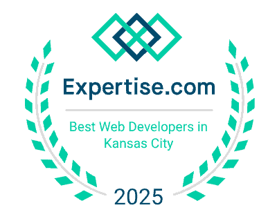 A digital badge with the text “Expertise.com Best Web Developers in Kansas City 2025” surrounded by a symmetrical laurel design.